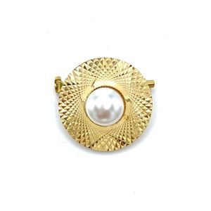 Vintage Gold Tone and Pearl West Scarf Clip Brooch Pin